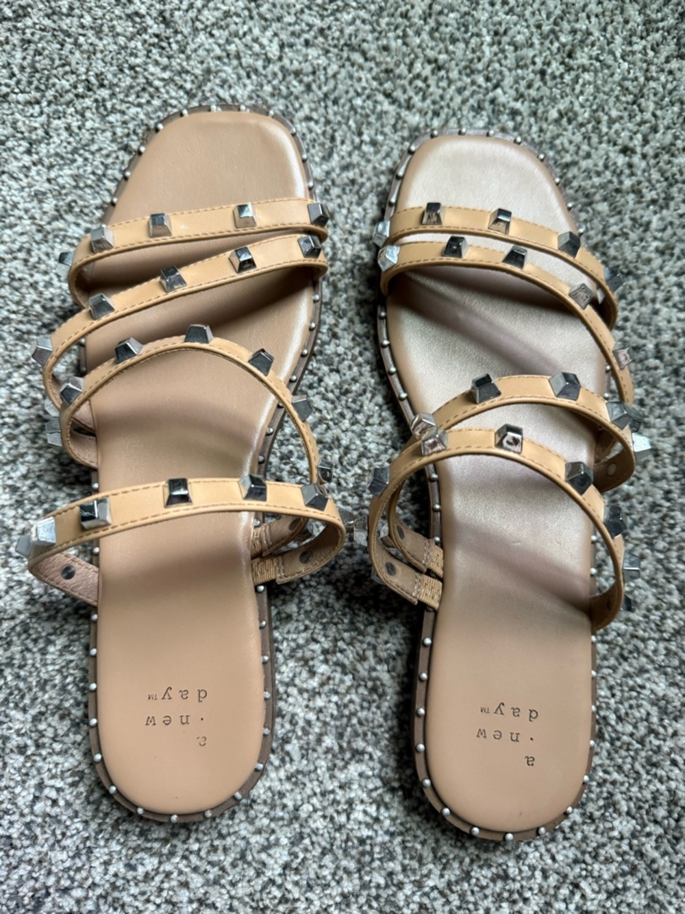 a new day Tan Studded Multi-Strap Slide Sandals